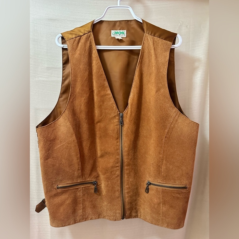 Vintage Ash Creek Leather Vest Brown Zip Front Y2K Biker XL Bohemian Classic